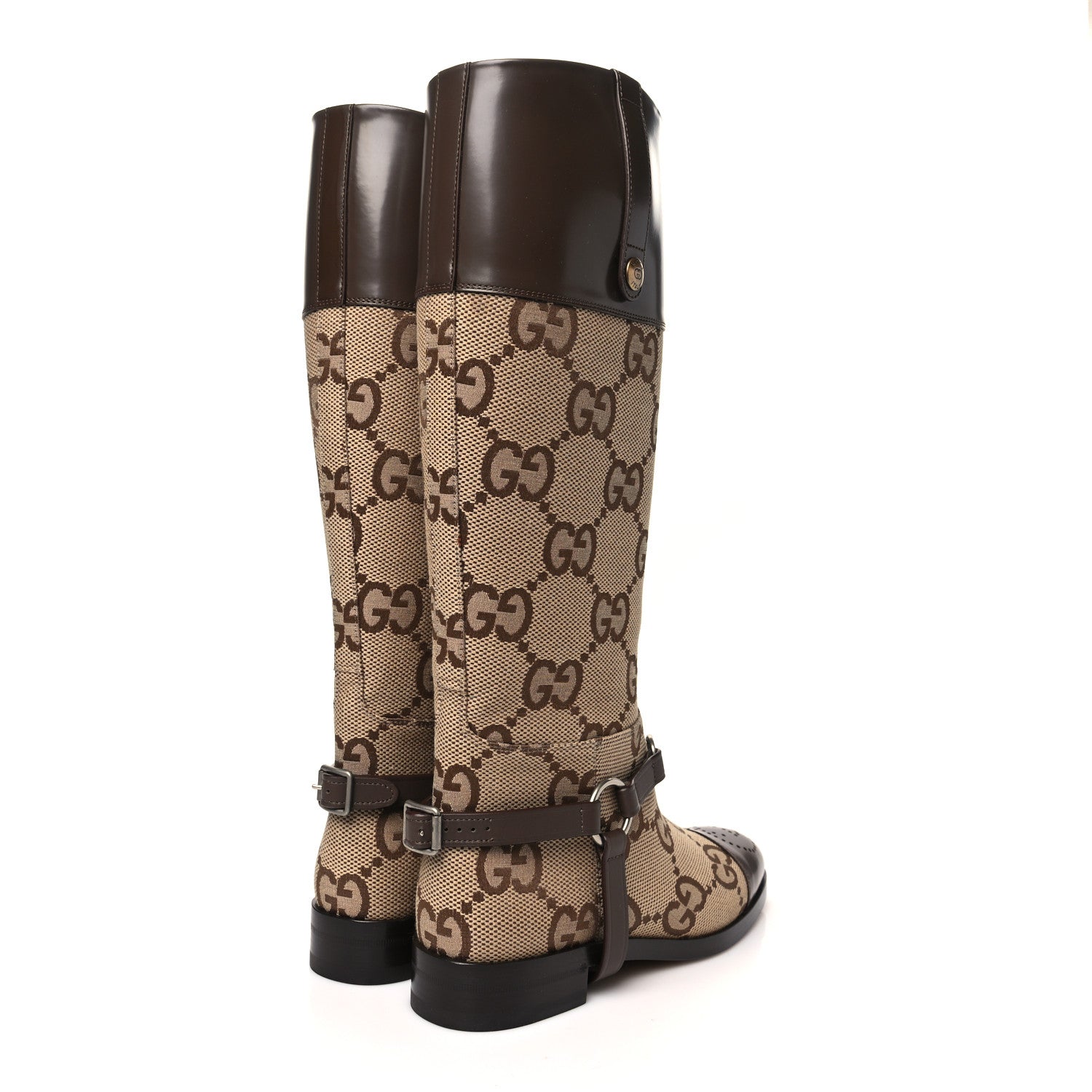 Gucci Monogram Jumbo GG Cordovan Lux Zelda Harness Riding Boots 39.5 Camel Ebony New Acero 5 of 10