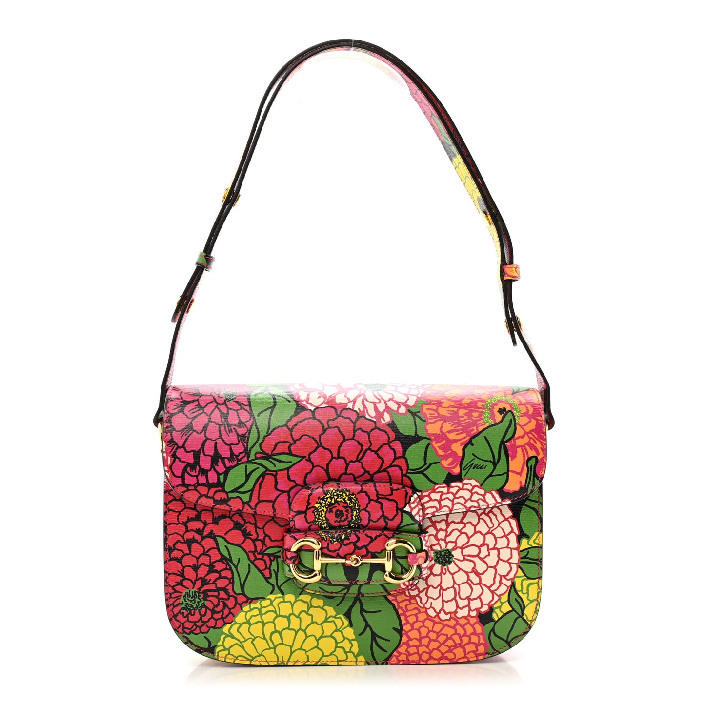 X KEN SCOTT New Shangai Calfskin Pomponica Print Horsebit 1955 Shoulder Bag Multicolor Fuxia Pompon