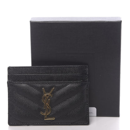 Saint Laurent Grain De Poudre Matelasse Chevron Monogram Credit Card Case Black 8 of 8