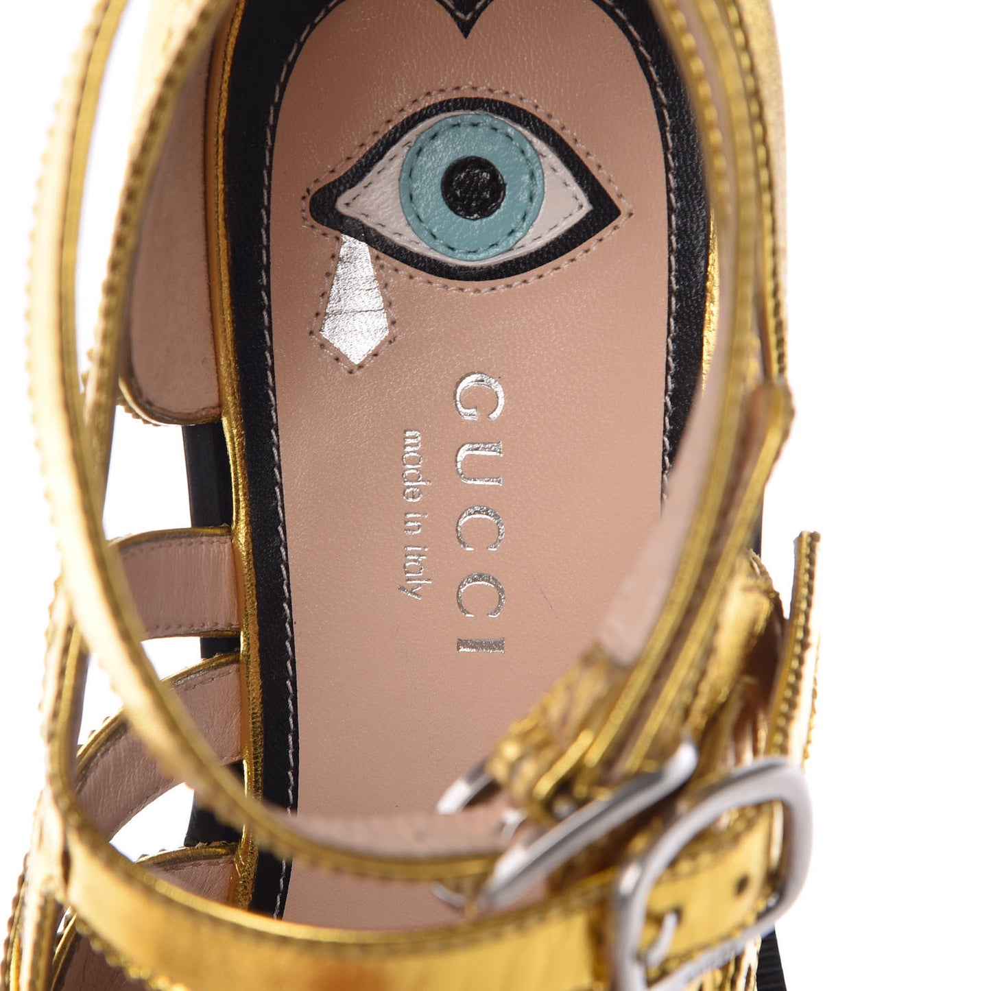 Metallic Nappa Bee Embroidered Womens Queercore Brogue Wingtip Monk Strap Loafers 38 Gold
