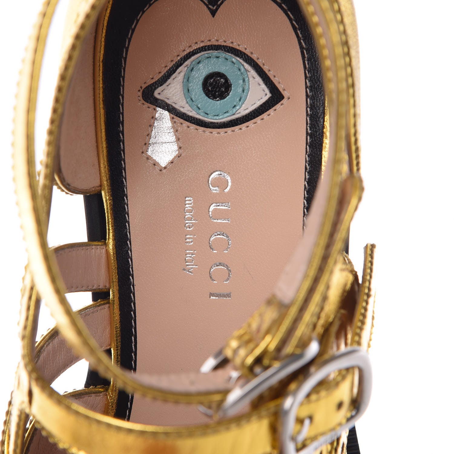 Gucci Metallic Nappa Bee Embroidered Womens Queercore Brogue Wingtip Monk Strap Loafers 38 Gold 8 of 9