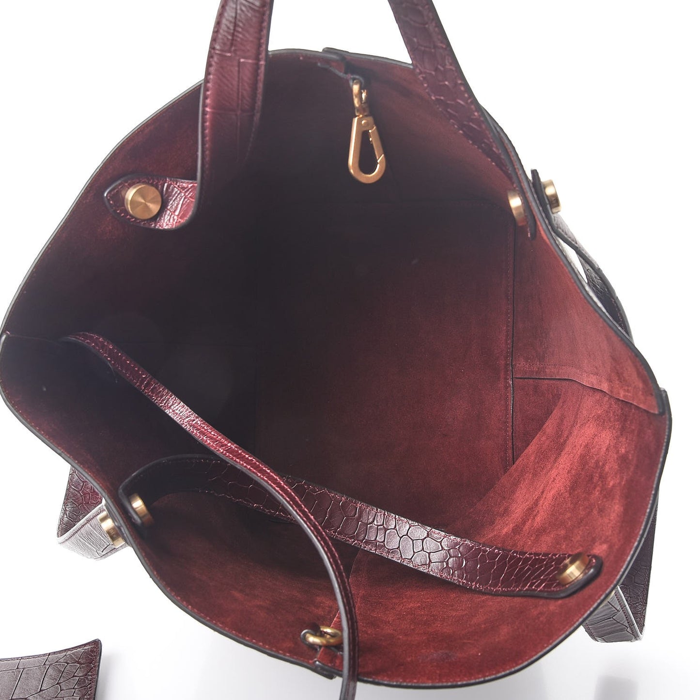 Deep Calfskin Crocodile Embossed Kite Bucket Bag Oxblood
