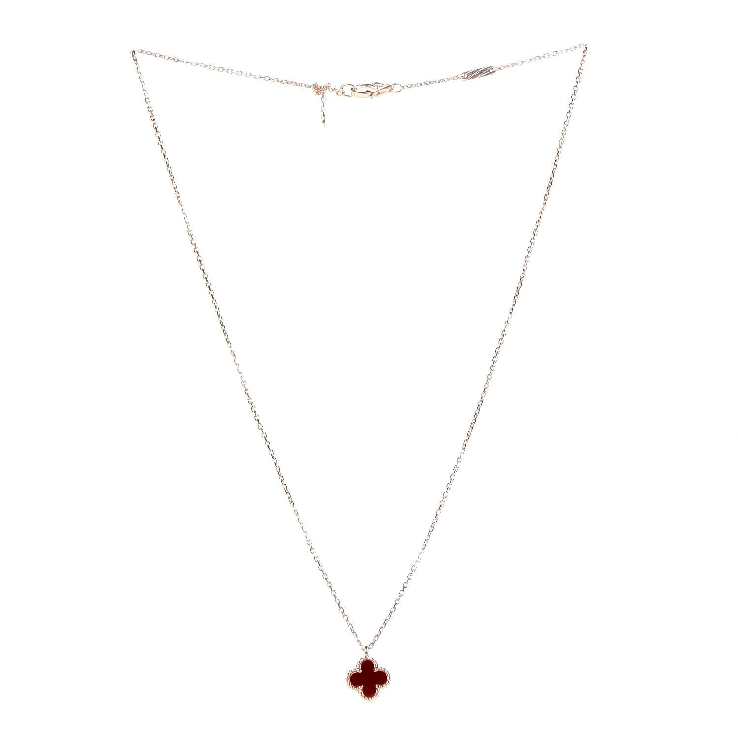 Van Cleef & Arpels 18K Rose Gold Carnelian Sweet Alhambra Pendant Necklace 3 of 7