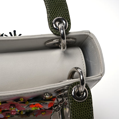 Christian Dior Lizard Satin Beaded Floral Embroidered Mini Lady Dior White Green Multicolor 10 of 12