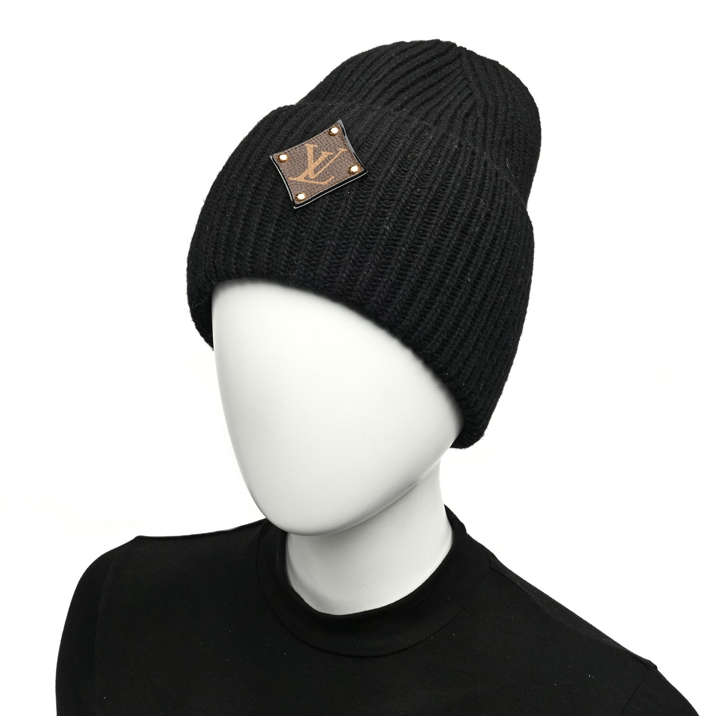 Wool LV initials Monogram Beanie Hat Black
