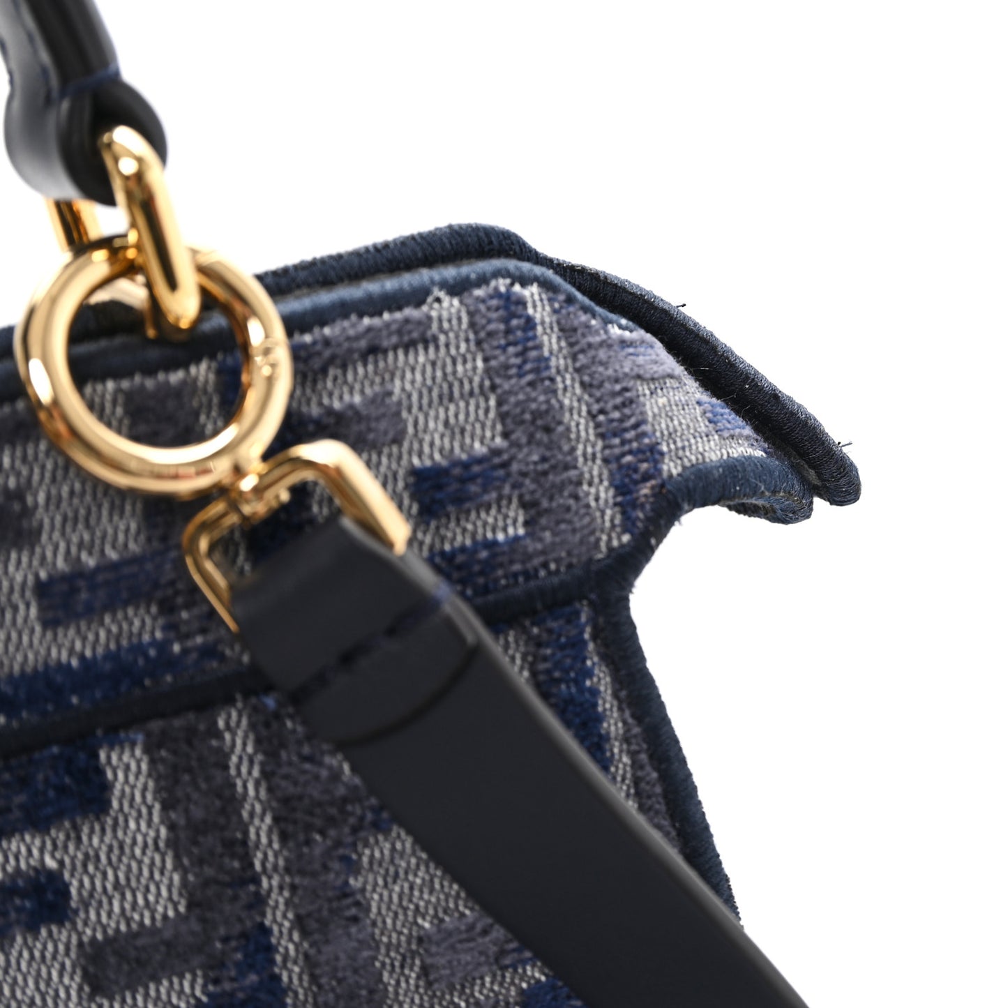 Chenille Vitello Seta FF Small Peekaboo I SEE U Satchel Grigio Blue Notte
