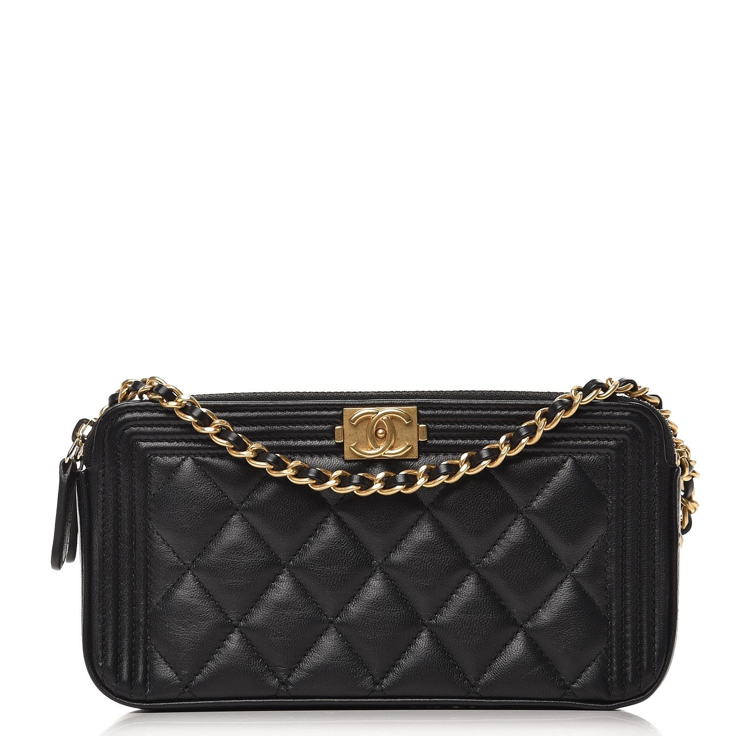Chanel Lambskin Quilted Small Boy Clutch With Chain Black 1 of 9