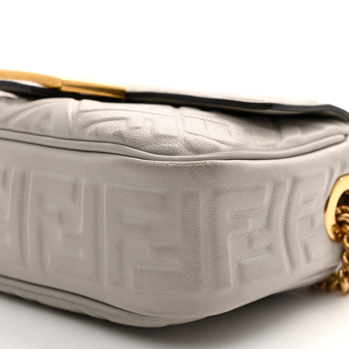 Fendi Nappa Small FF Embossed Midi Chain Baguette Ghiaia 8 of 12