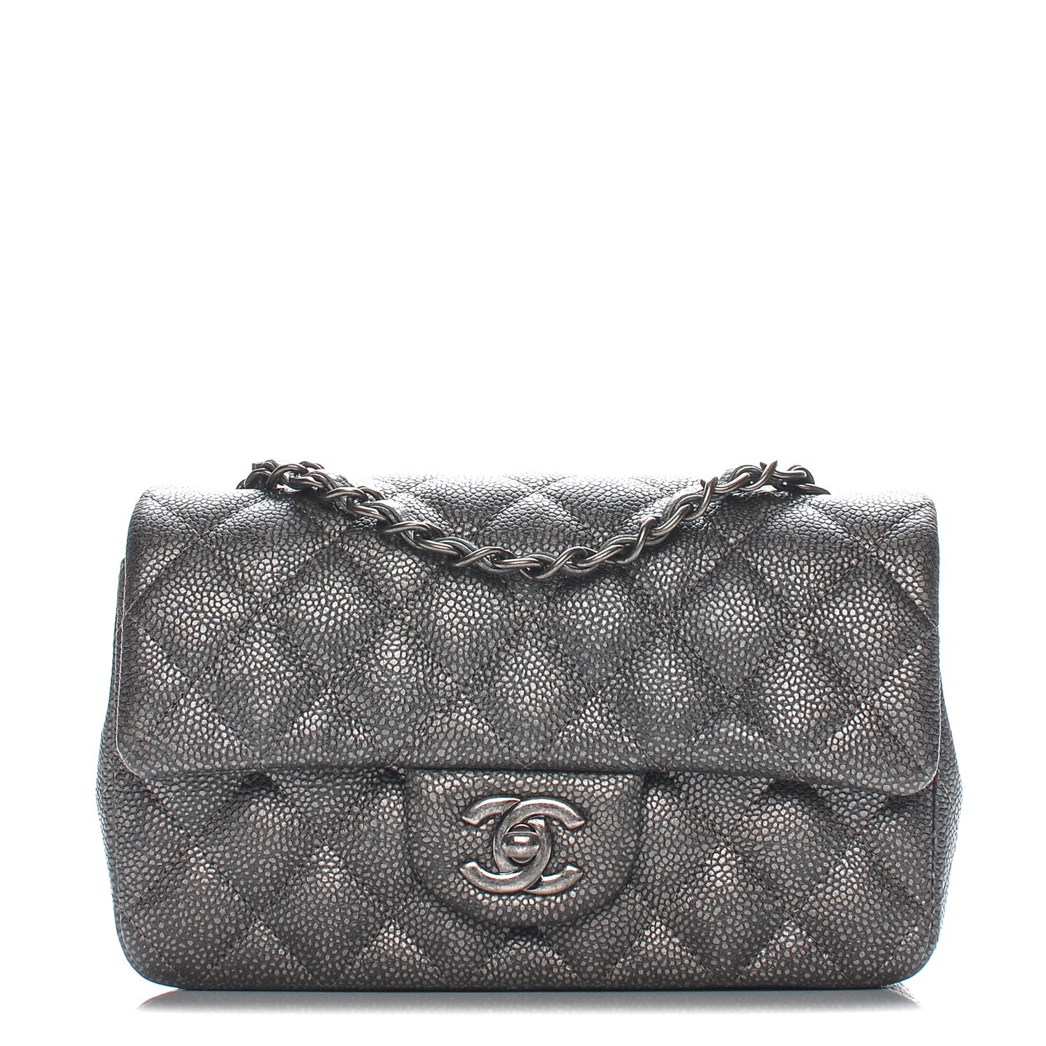 Chanel Metallic Caviar Quilted Mini Rectangular Flap Dark Silver 1 of 8