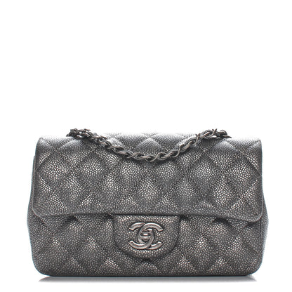 Chanel Metallic Caviar Quilted Mini Rectangular Flap Dark Silver 1 of 8