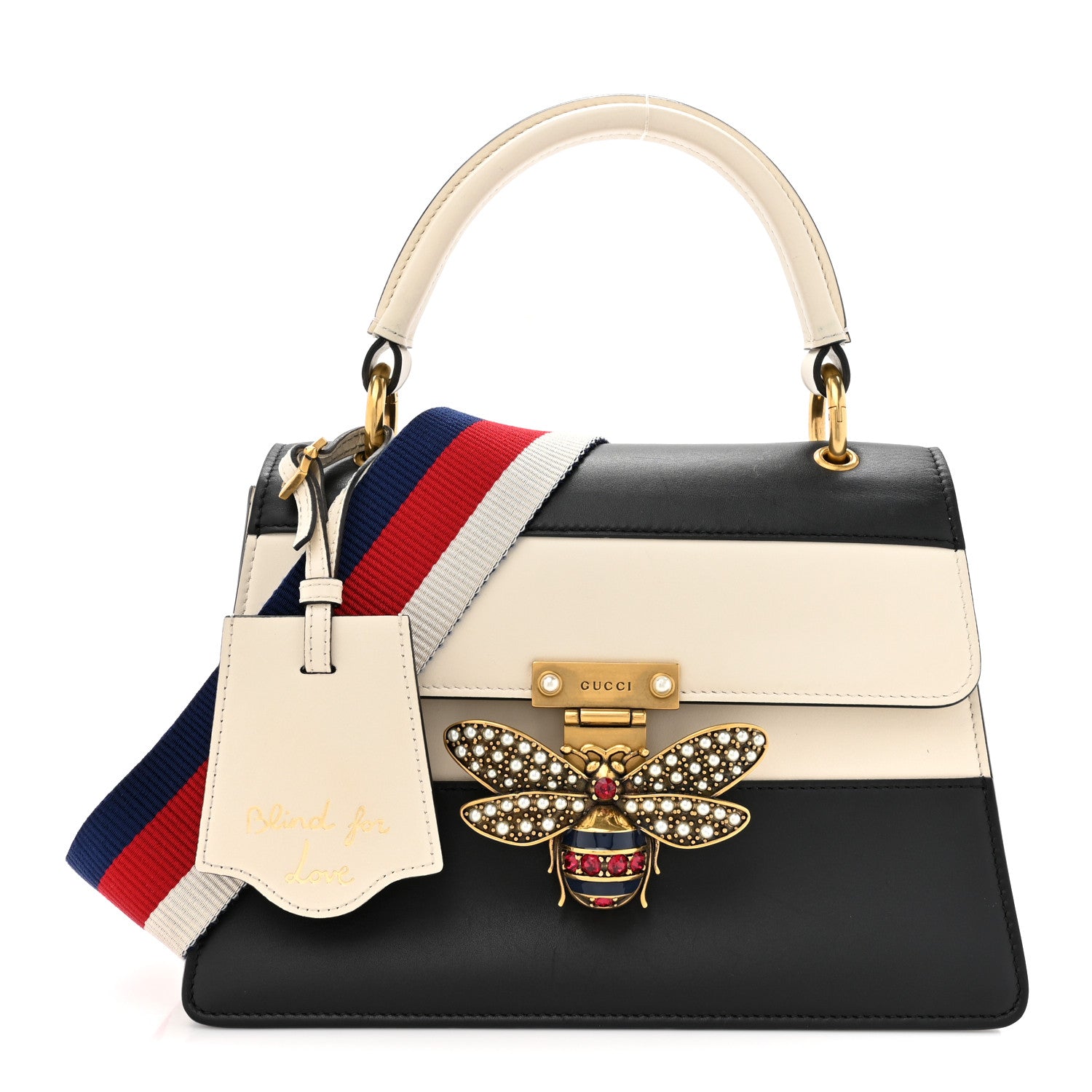 Gucci Calfskin Sylvie Web Small Queen Margaret Top Handle Bag Black White 1 of 14