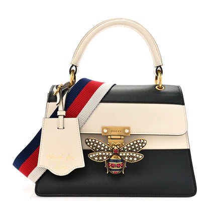 Gucci Calfskin Sylvie Web Small Queen Margaret Top Handle Bag Black White 1 of 14