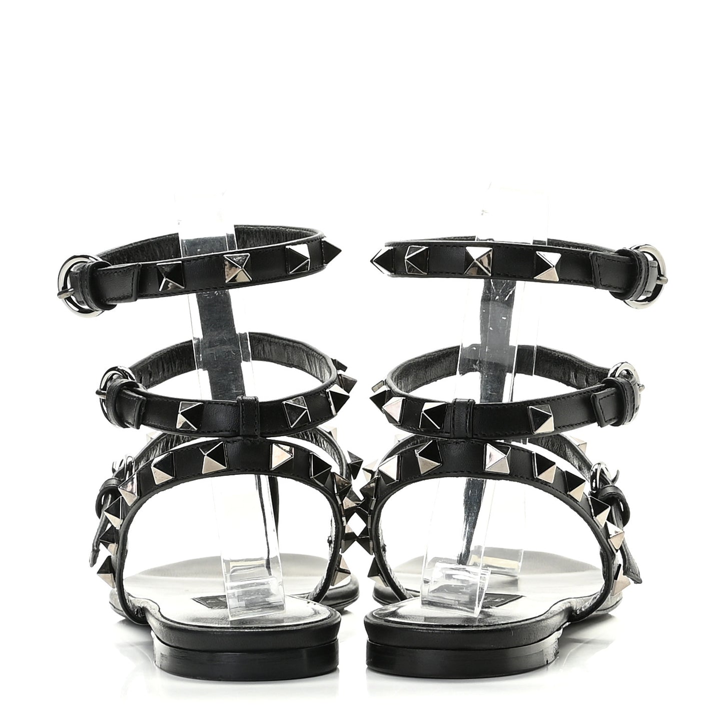 Nappa Rockstud Ankle Strap Flat Thong Sandals 37.5 Black
