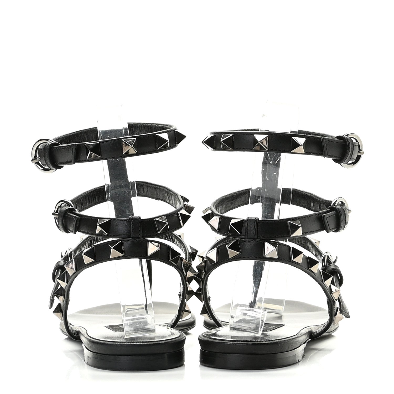 Valentino Garavani Nappa Rockstud Ankle Strap Flat Thong Sandals 37.5 Black 5 of 13