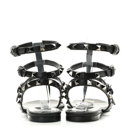 Valentino Garavani Nappa Rockstud Ankle Strap Flat Thong Sandals 37.5 Black 5 of 13