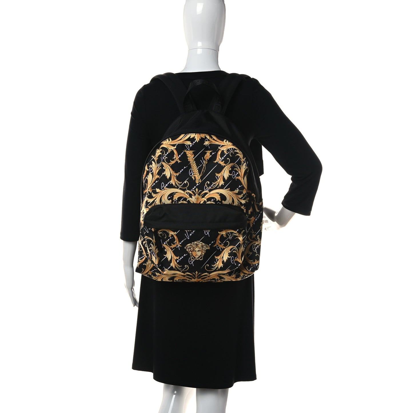 Nylon Barocco Signature Print Backpack Black