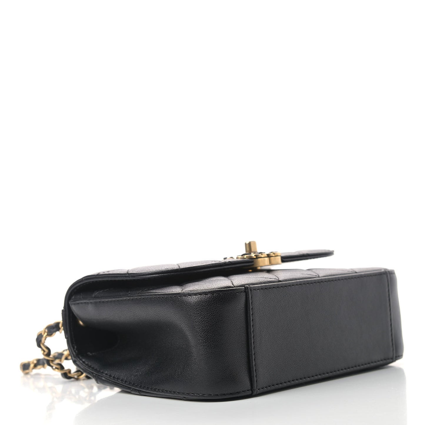 Lambskin Quilted Small Chain Infinity Top Handle Flap Black