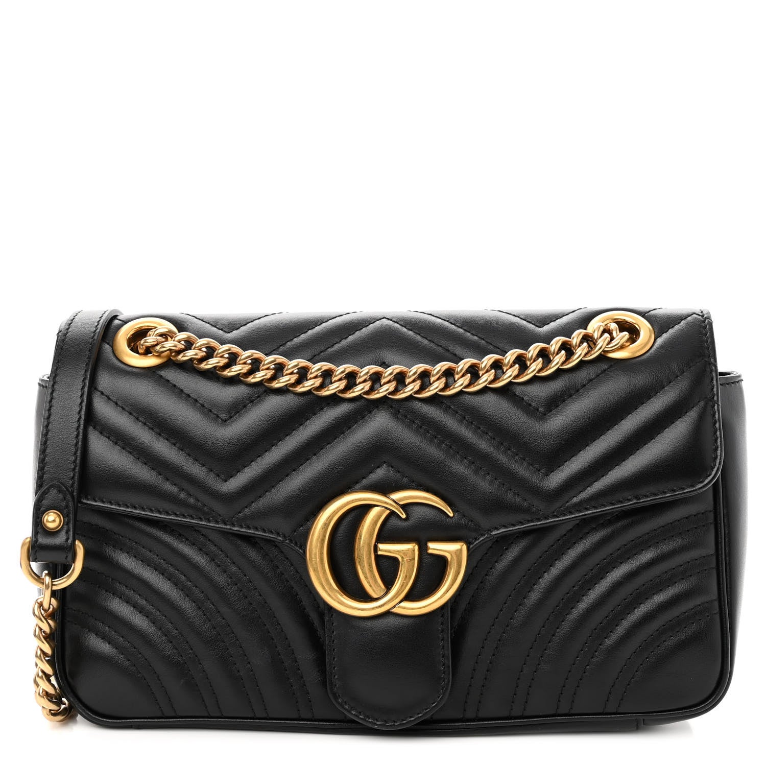 Gucci Calfskin Matelasse Small GG Marmont Shoulder Bag Black 1 of 9