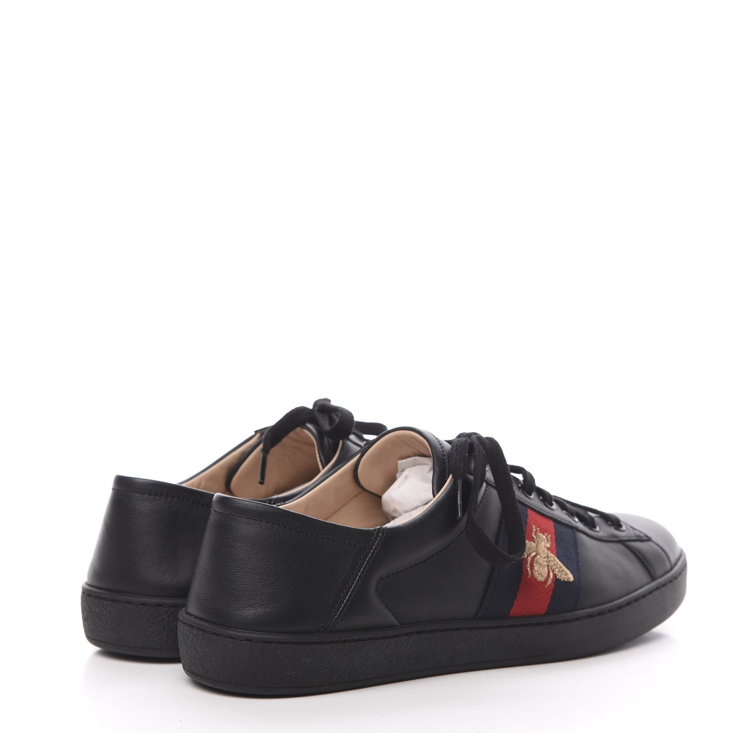Gucci Calfskin Ayers Web Bee Embroidered Mens Ace Sneakers 9.5 Black 4 of 8