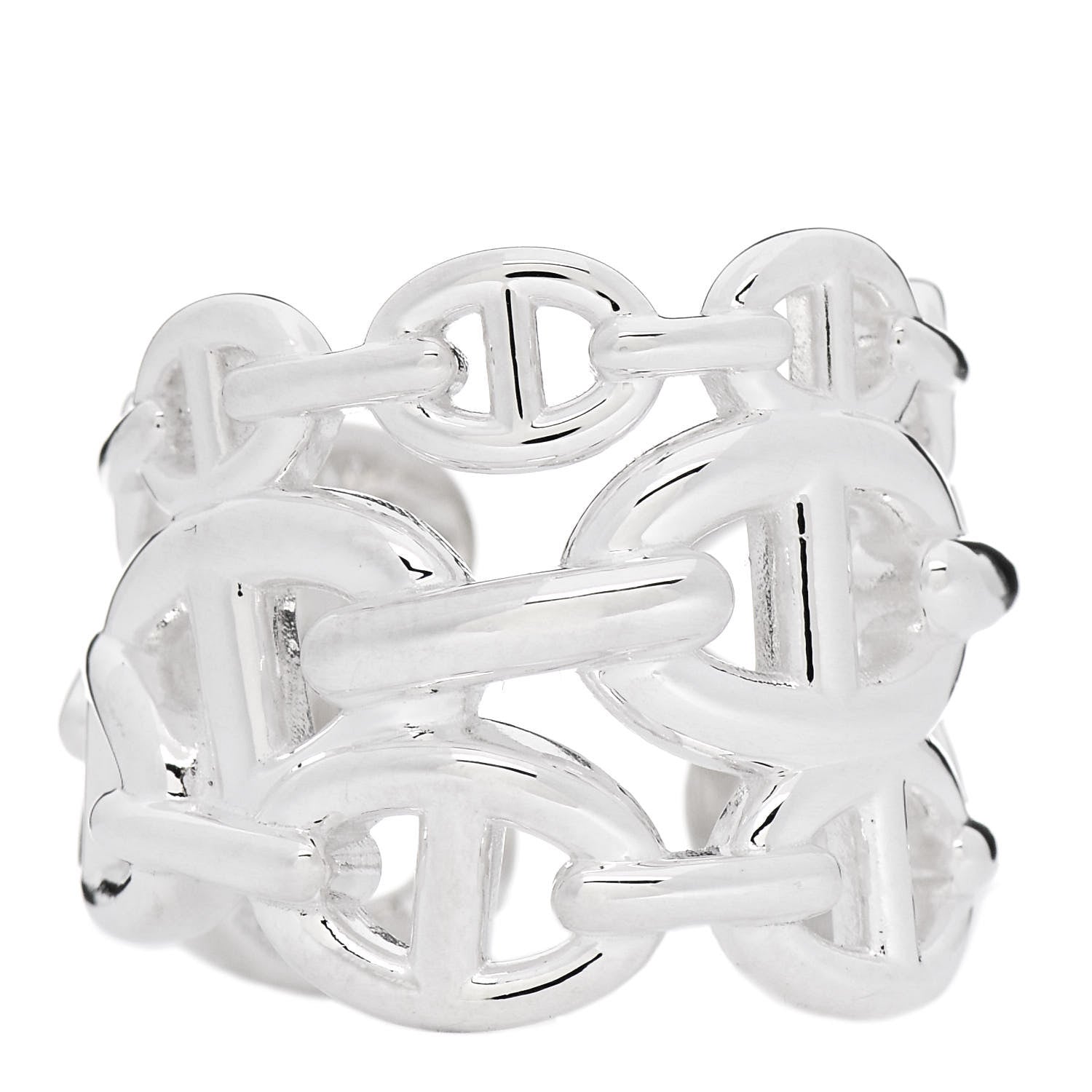 product image of HERMES Sterling Silver GM Chaine d'Ancre Enchainee Band Ring 52 6 FASHIONPHILE