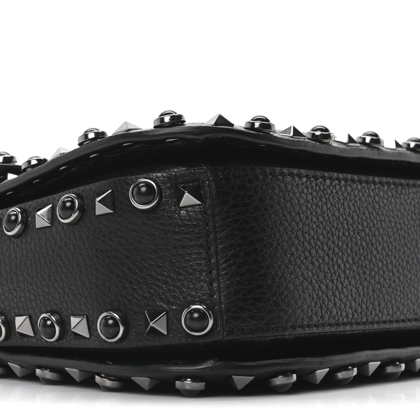Pebbled Calfskin Onyx Medium Guitar Strap Rockstud Rolling Flap Love Blade Saddle Bag  Black