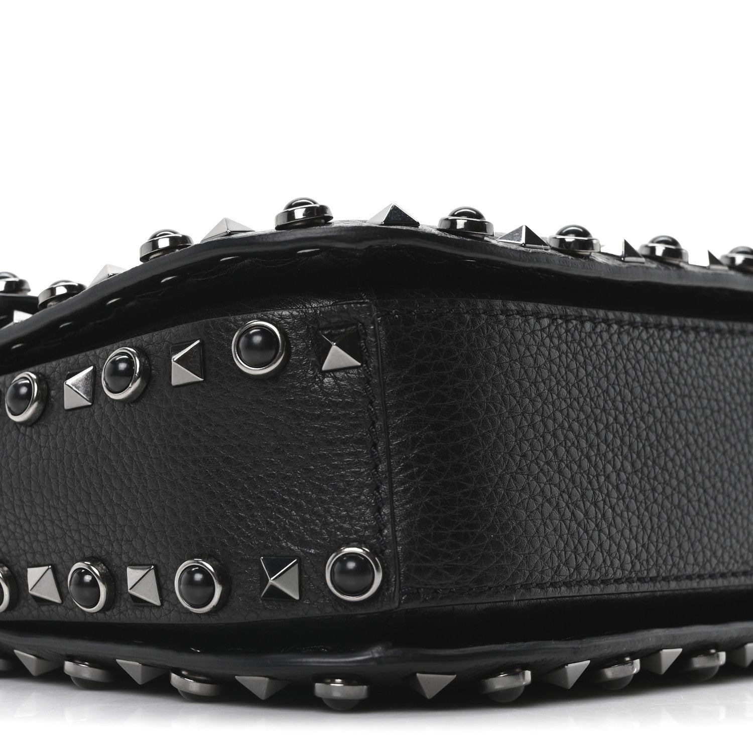 Valentino Garavani Pebbled Calfskin Onyx Medium Guitar Strap Rockstud Rolling Flap Love Blade Saddle Bag  Black 8 of 9