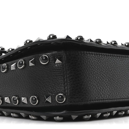 Valentino Garavani Pebbled Calfskin Onyx Medium Guitar Strap Rockstud Rolling Flap Love Blade Saddle Bag  Black 8 of 9