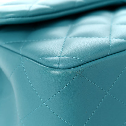Chanel Lambskin Quilted Jumbo Double Flap Turquoise 7 of 10