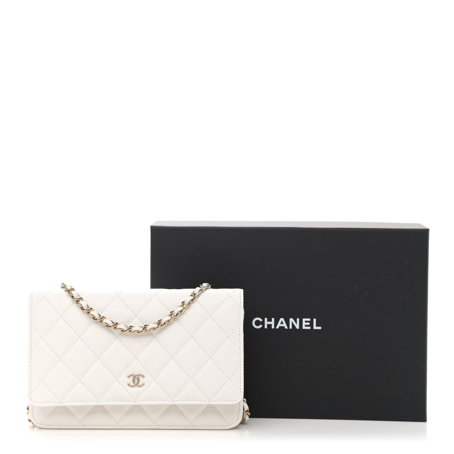 Caviar Quilted Wallet On Chain WOC White
