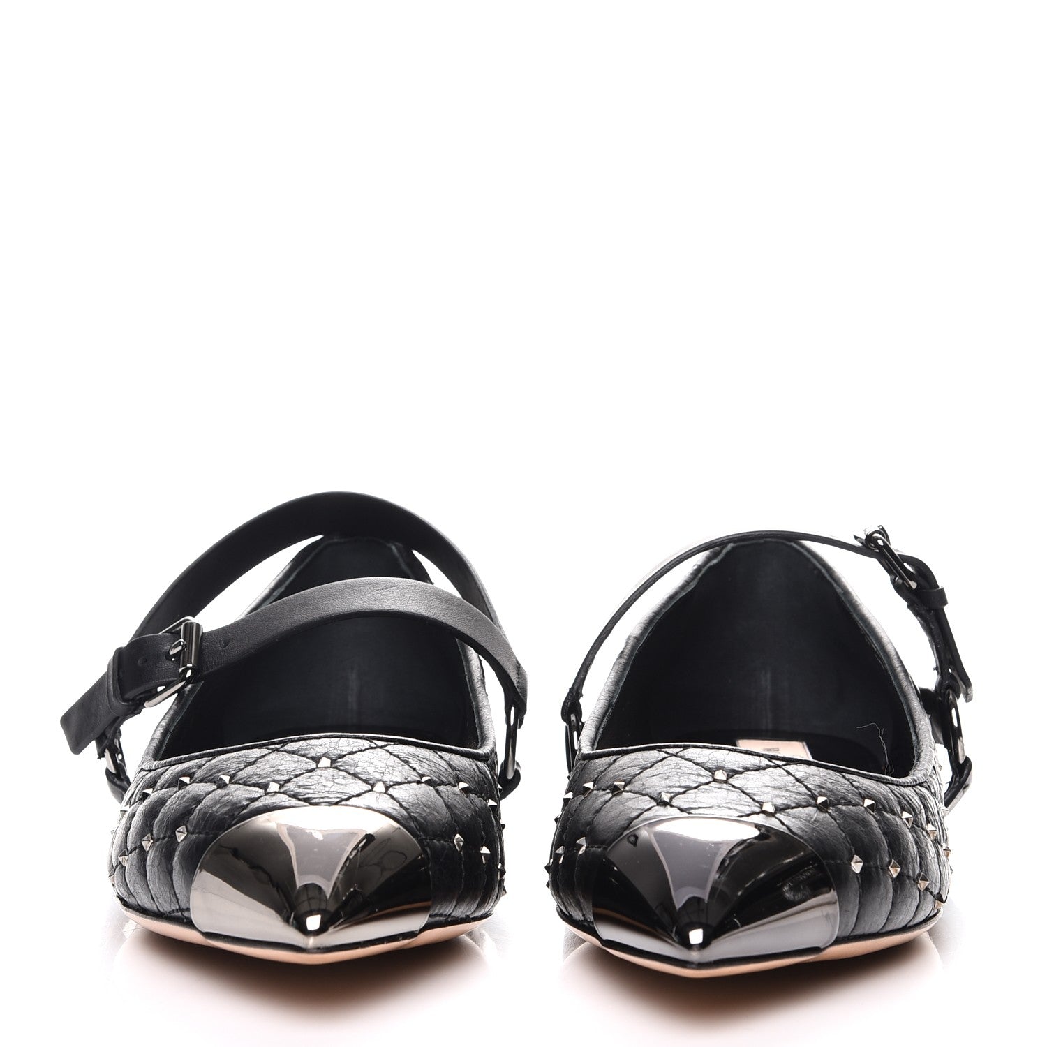 Valentino Garavani Crackled Lambskin Rockstud Spike Captoe Ballerina Flats 40 Black 2 of 9