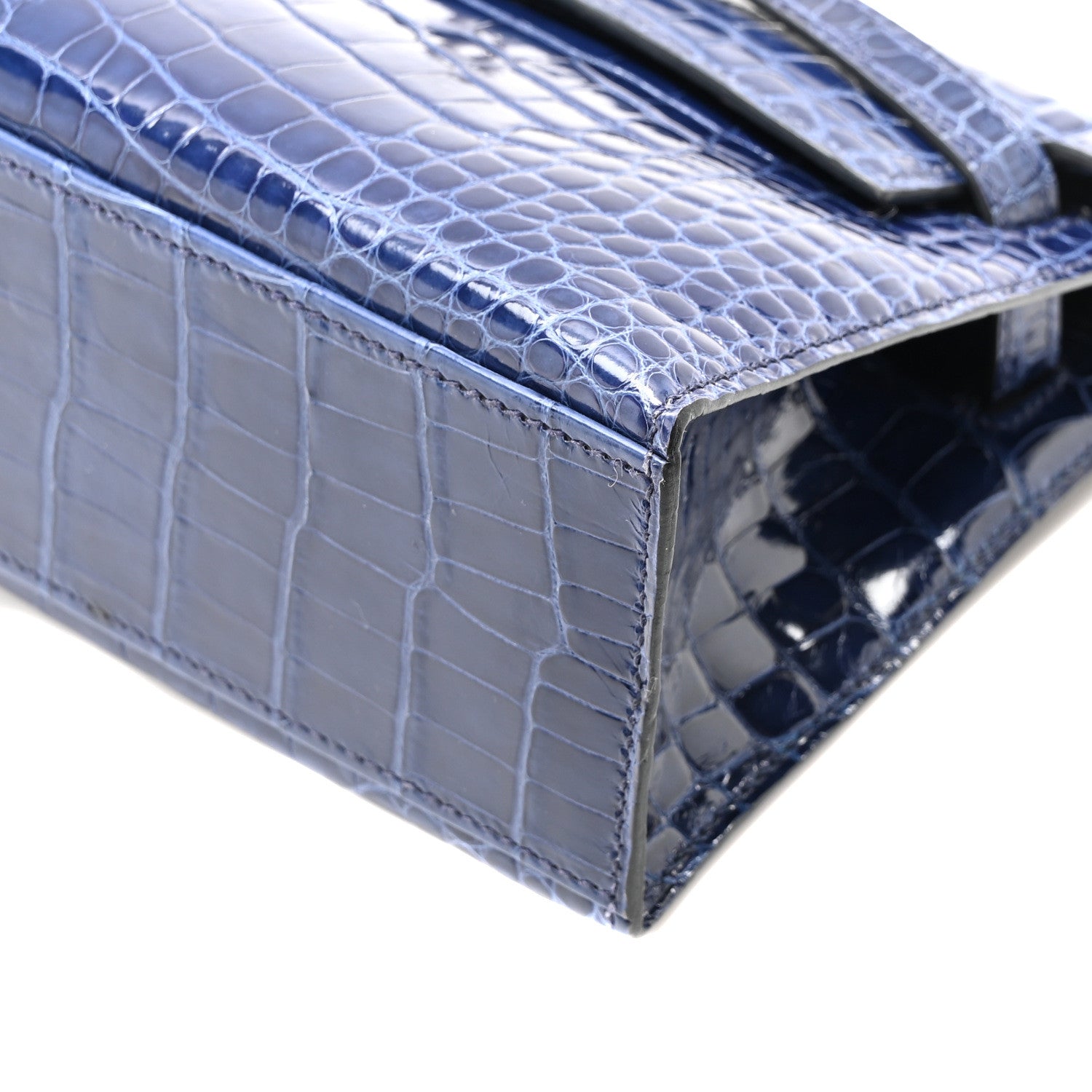 Hermes Shiny Alligator Kelly Pochette Bleu De Malte 10 of 11
