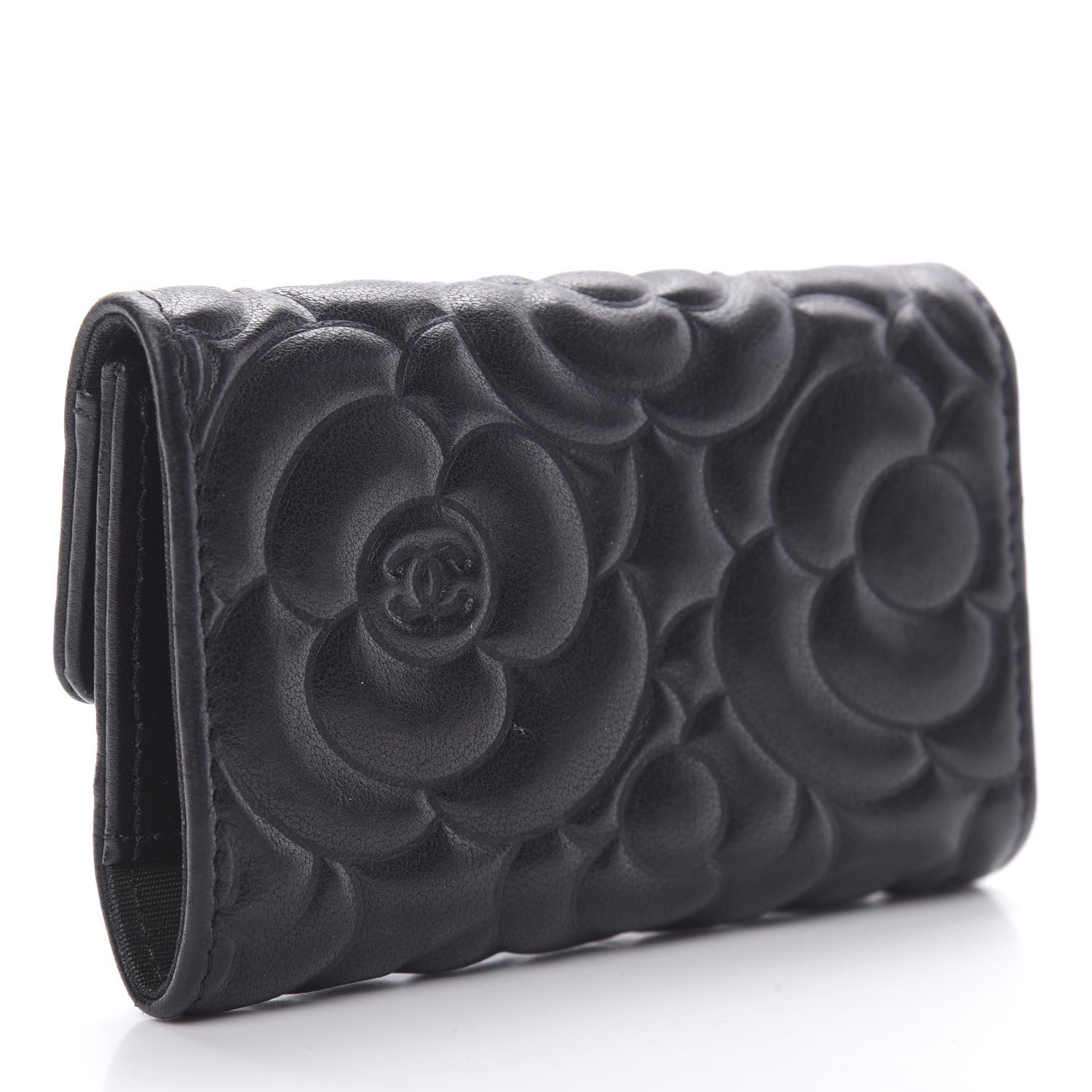Chanel Goatskin Camellia Embossed 4 Key Holder Black 3 of 11