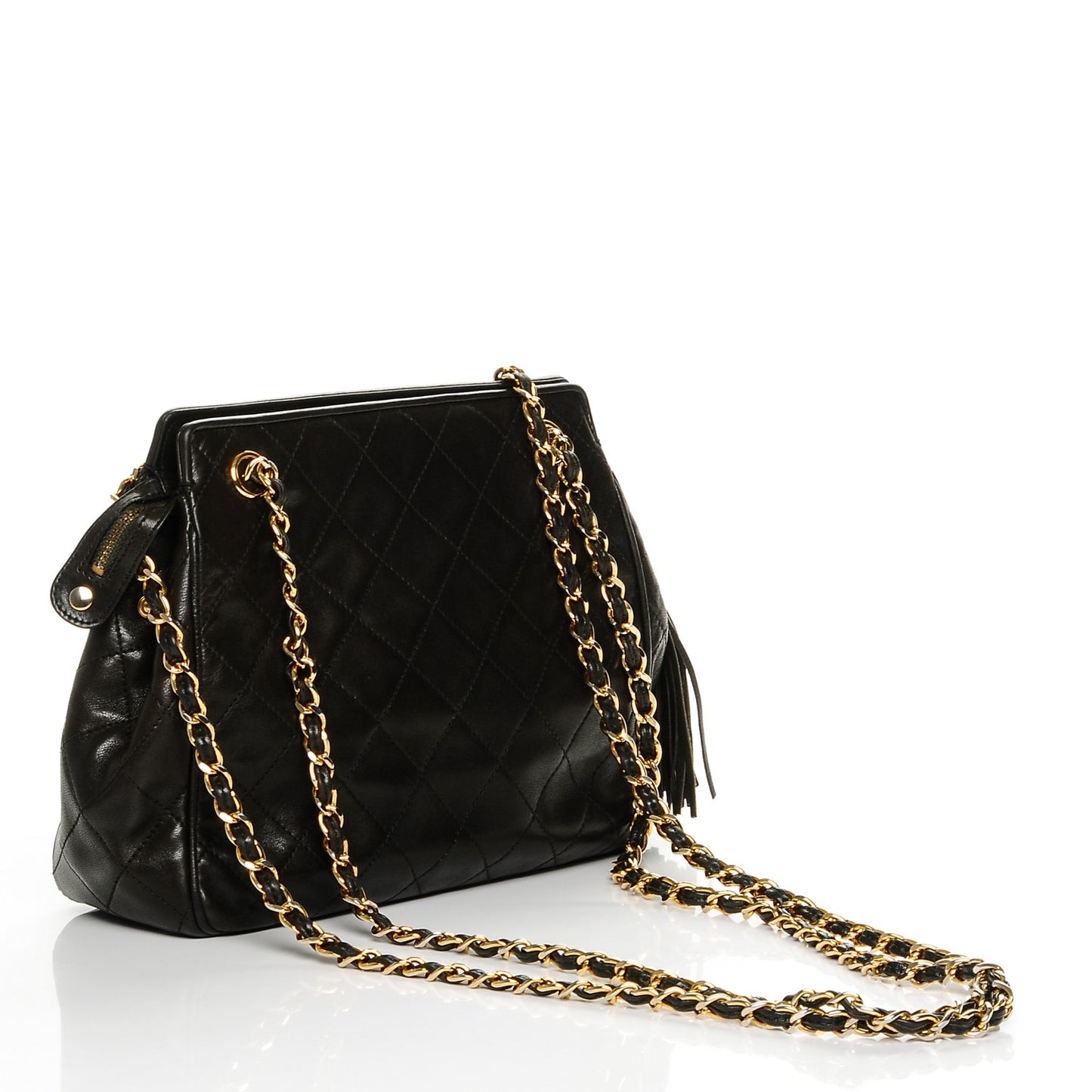 Lambskin Quilted Small Tassel Shoulder Bag Dark Green