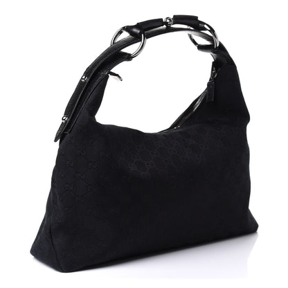Gucci Monogram Medium Horsebit Chain Hobo Black 3 of 13