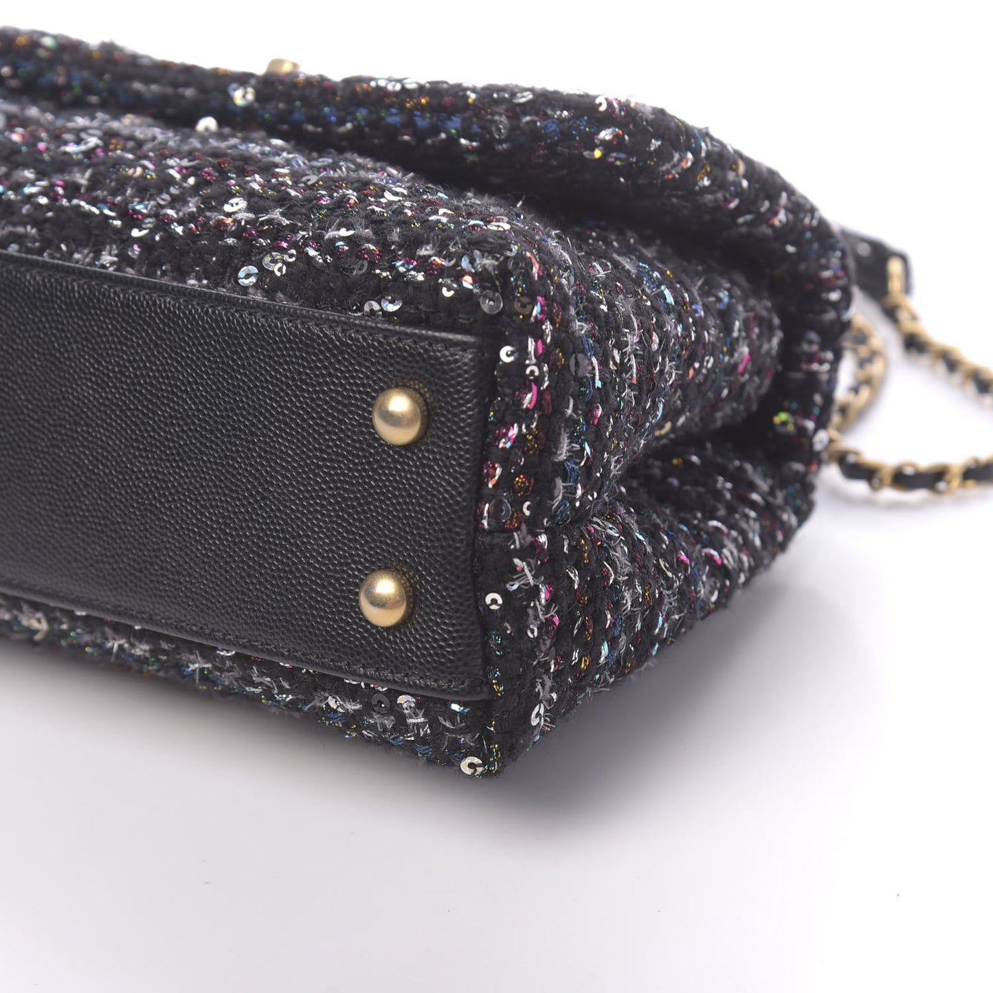Tweed Sequin Mini Coco Handle Flap Black