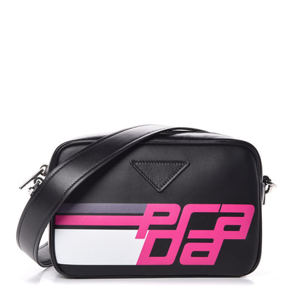 Prada City Calfskin Racing Logo Camera Bag Black Fuxia 1 of 9