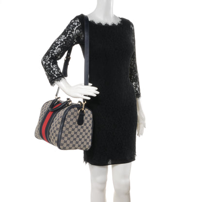 Gucci Monogram Selleria Calfskin Vintage Web Medium Boston Beige Blue 2 of 10
