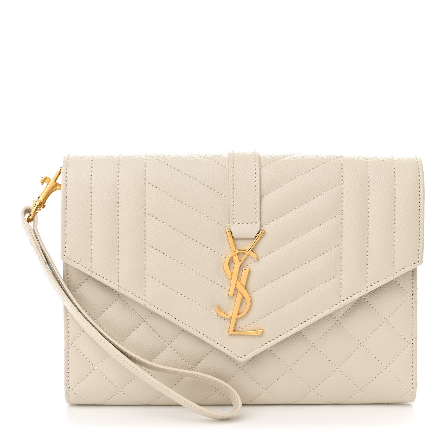 Saint Laurent Grain De Poudre Textured Mixed Matelasse Triquilt Monogram Clutch Blanc Vintage 1 of 7