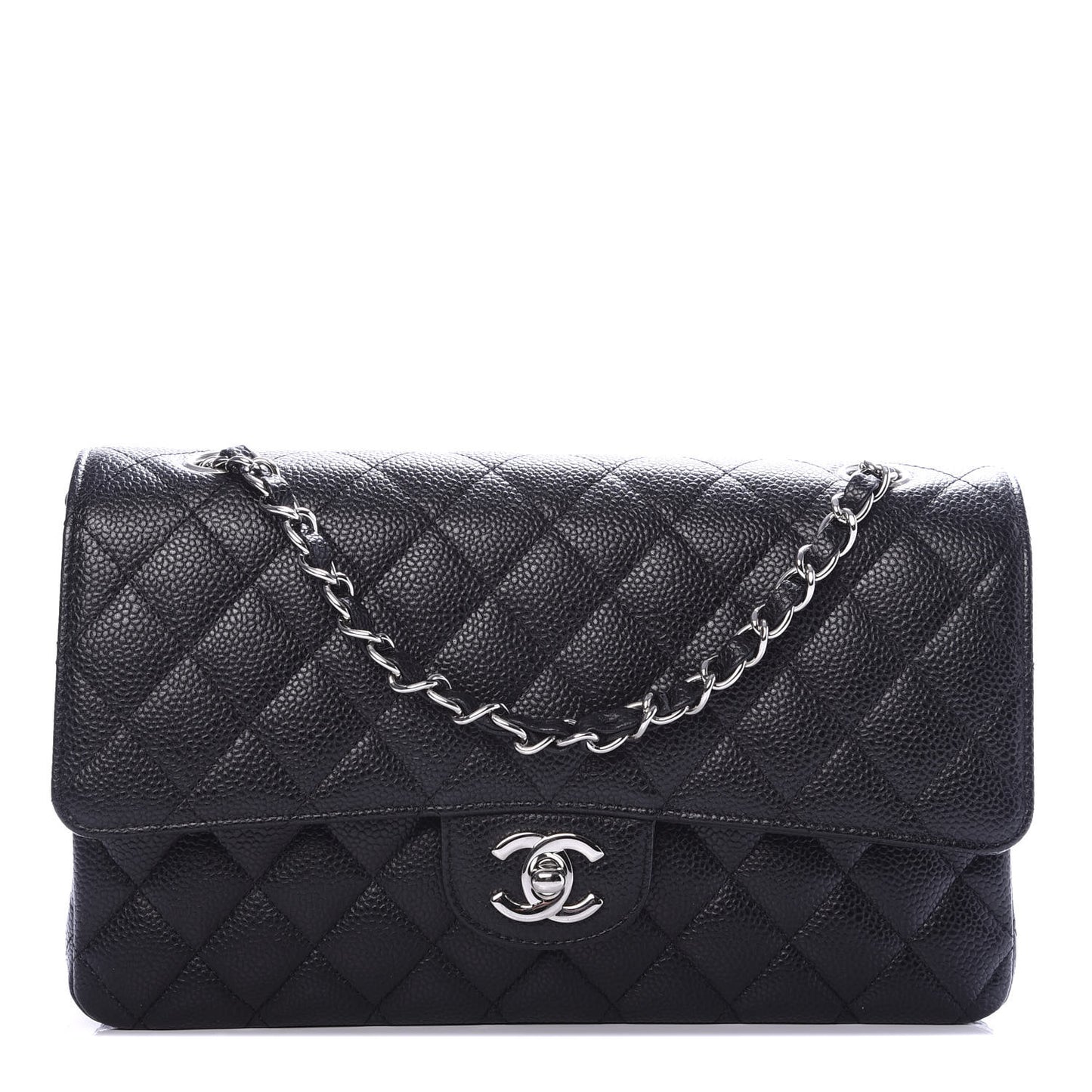Caviar Quilted Medium Double Flap Black
