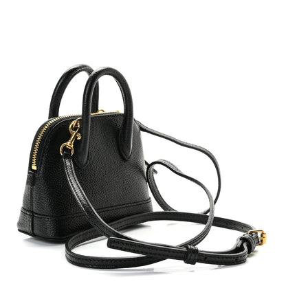 Balenciaga Grained Calfskin Logo Mini Ville Top Handle Bag Black White 3 of 10