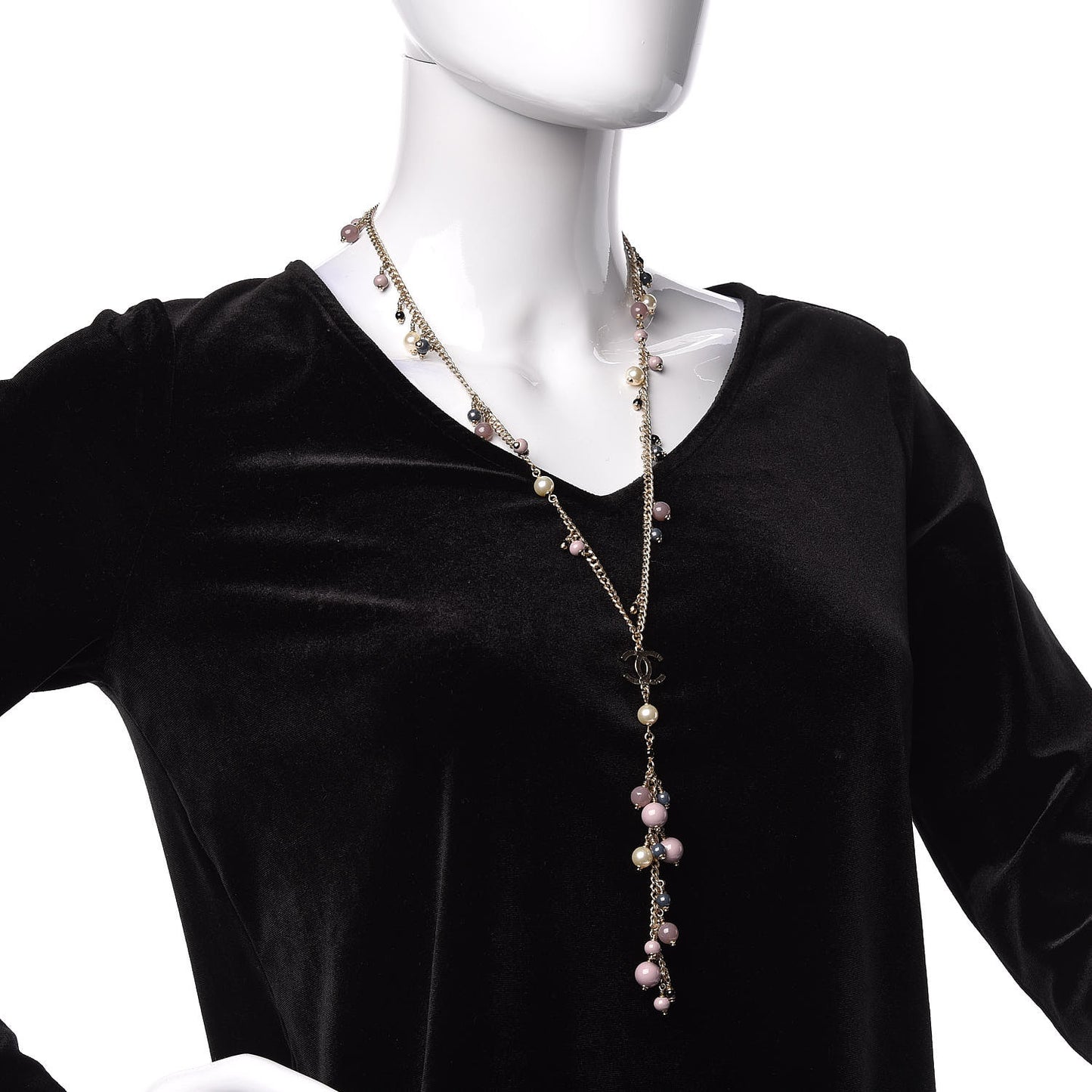 Pearl Beaded CC Necklace Gold Purple