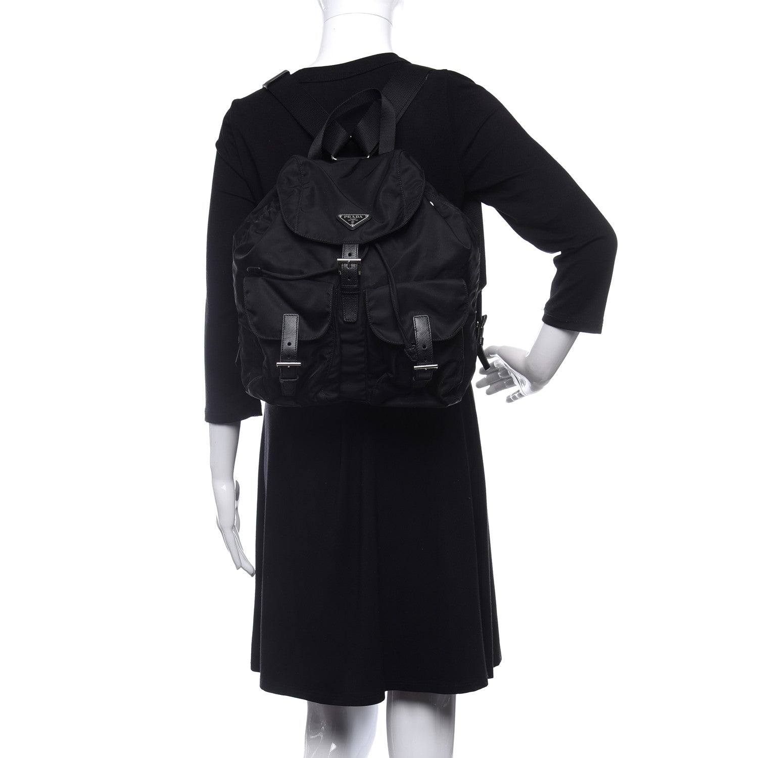 Prada Tessuto Nylon Saffiano Medium Backpack Black 2 of 9