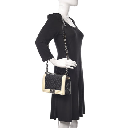 Chanel Lambskin Quilted Medium Boy Flap Black White 2 of 17