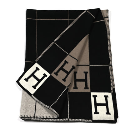 Hermes Wool Cashmere Avalon III Blanket Ecru Black 2 of 3