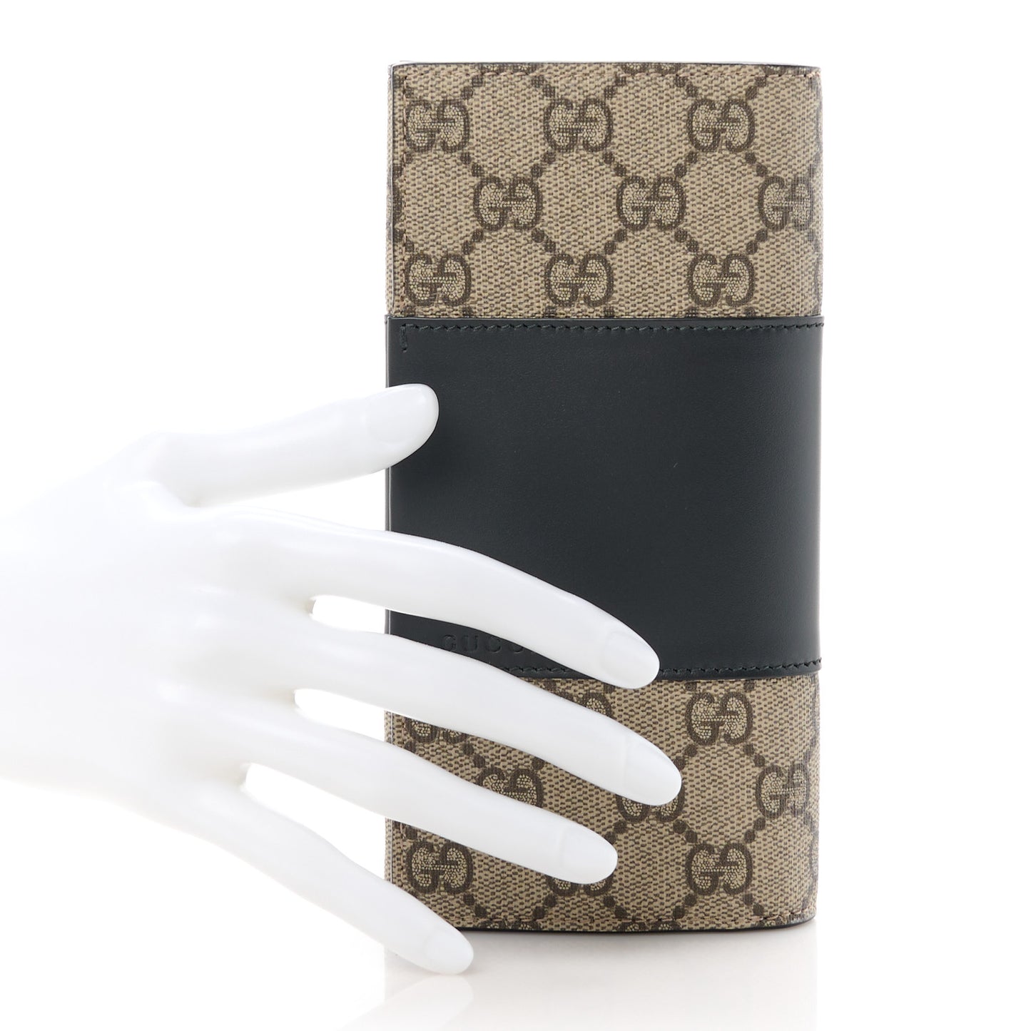 GG Supreme Monogram Selleria Calfskin Flap Wallet Beige Ebony Black