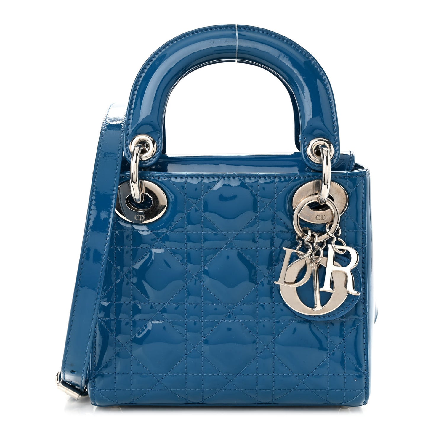 Patent Cannage Mini Lady Dior Blue
