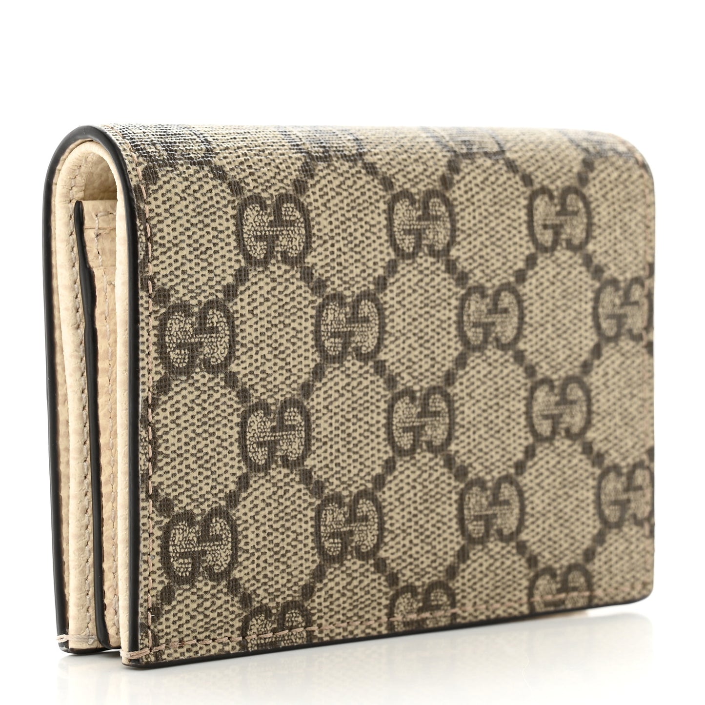Dollar Calfskin GG Supreme Monogram GG Marmont Card Case Mystic White Beige Ebony