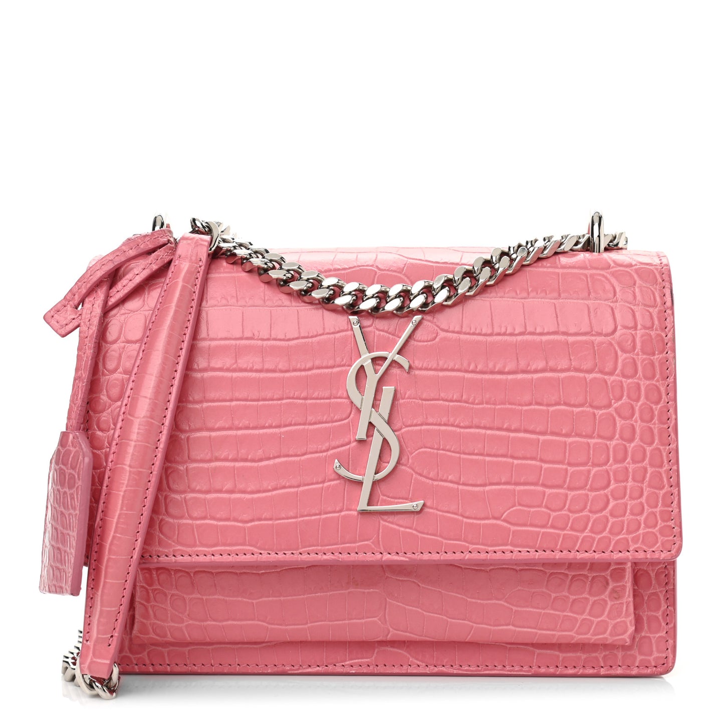 Calfskin Crocodile Embossed Small Monogram Sunset Pink