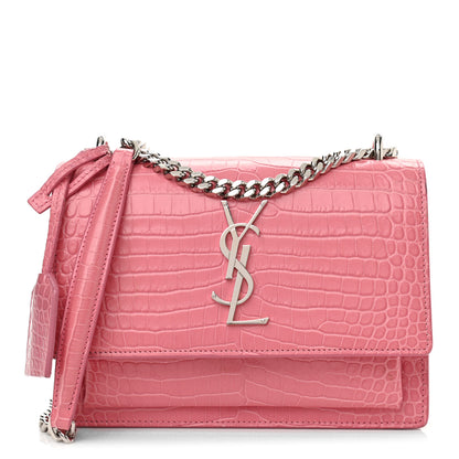 Saint Laurent Calfskin Crocodile Embossed Small Monogram Sunset Pink 1 of 11