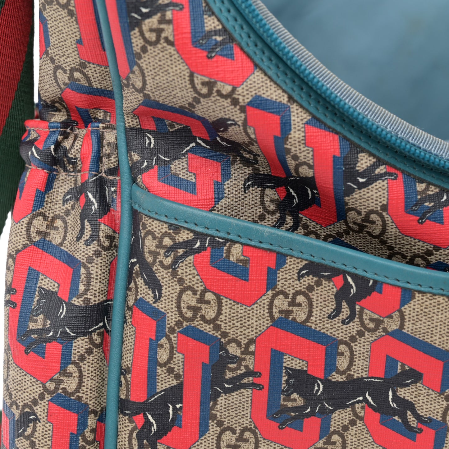 GG Supreme Monogram Gucci Wolf Diaper Bag Beige Red